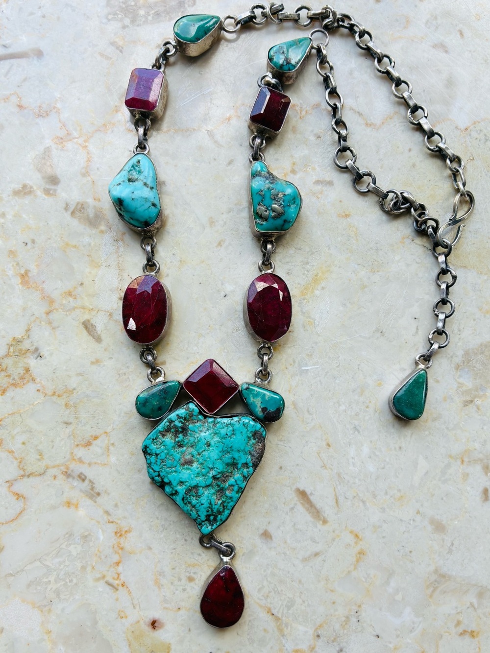 Native American 925 Turquoise Sterling Silver Necklace, Southwestern Vintage